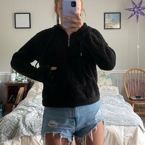 Black Sherpa Fluffy Zip Up